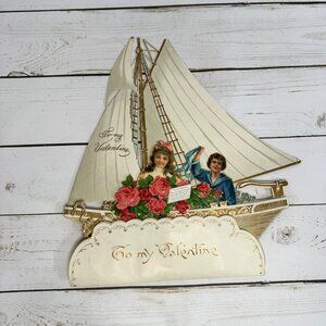 Vintage 1930's To my Valentine Victorian 3D Sailboat Pop Card Couple Celebration